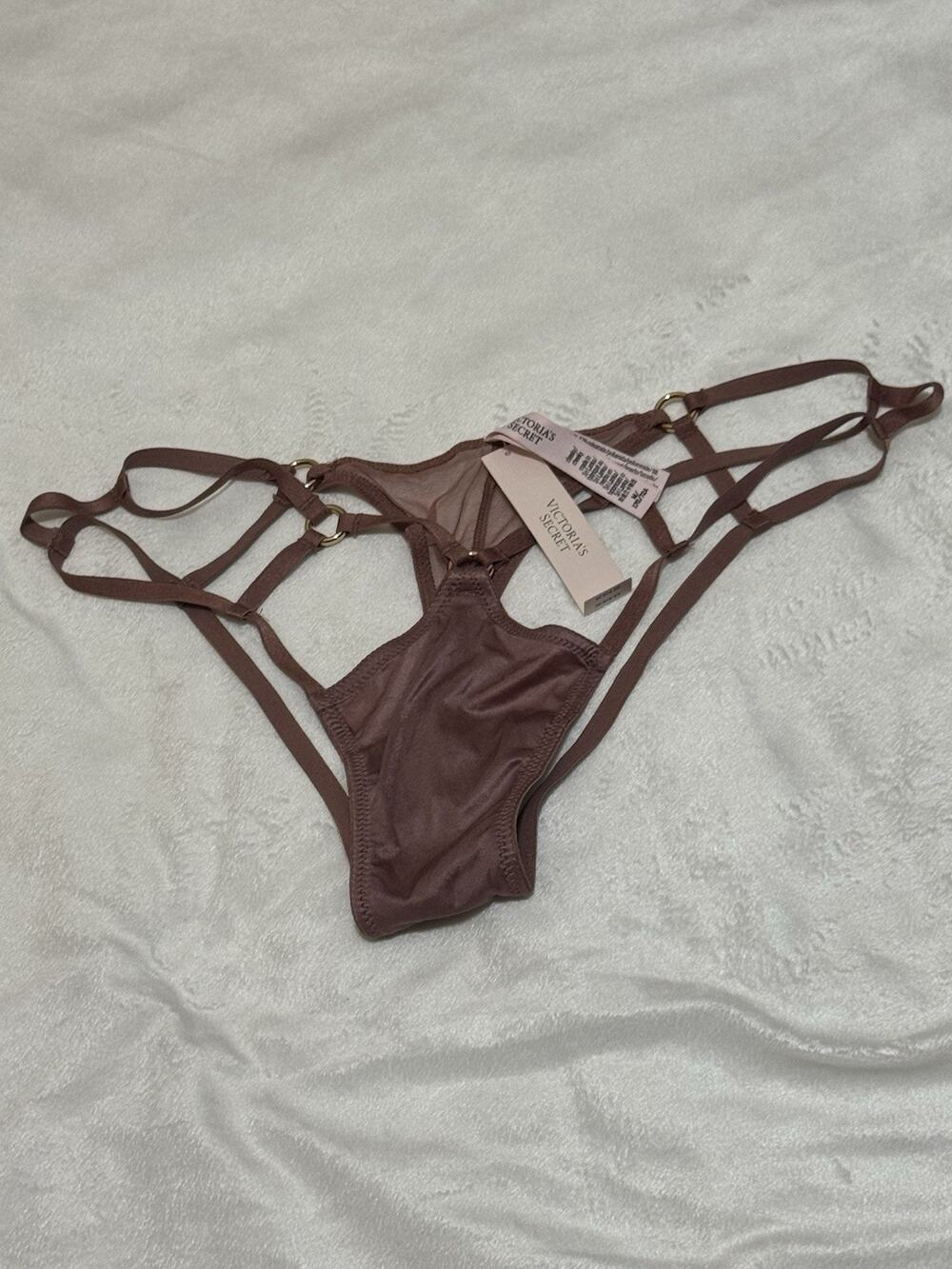 Victoria's Secret Strappy O-Ring Cheeky Panty NWT Mauve Brown Mesh Mediu